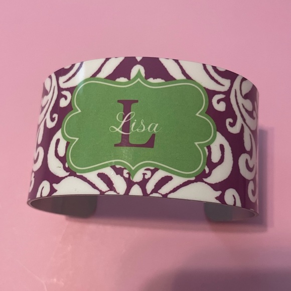 Jewelry - “Lisa” Cuff Bracelet Purple and Green. Personalized initial jewelry.